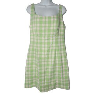 Empyre Green & White Plaid Sleeveless Dress L Casual Cottagecore Check‎